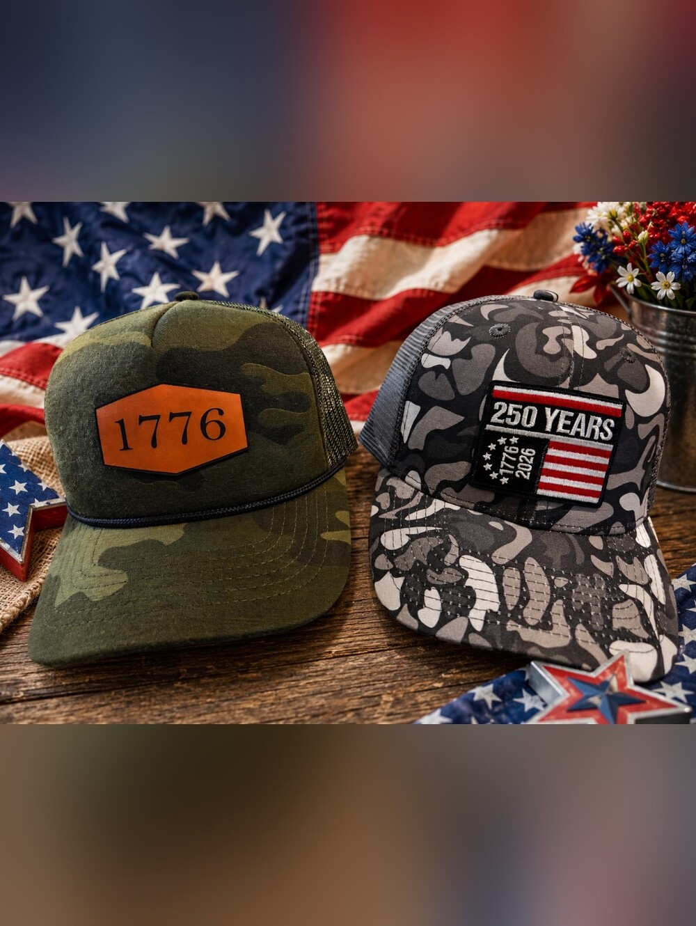 Patriotic Trucker Hats - Olive & Gray